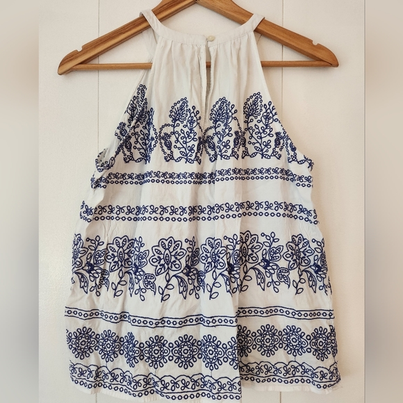 Loft Petites Size MP Blue White Floral Embroidered Halter Cami - Picture 3 of 3